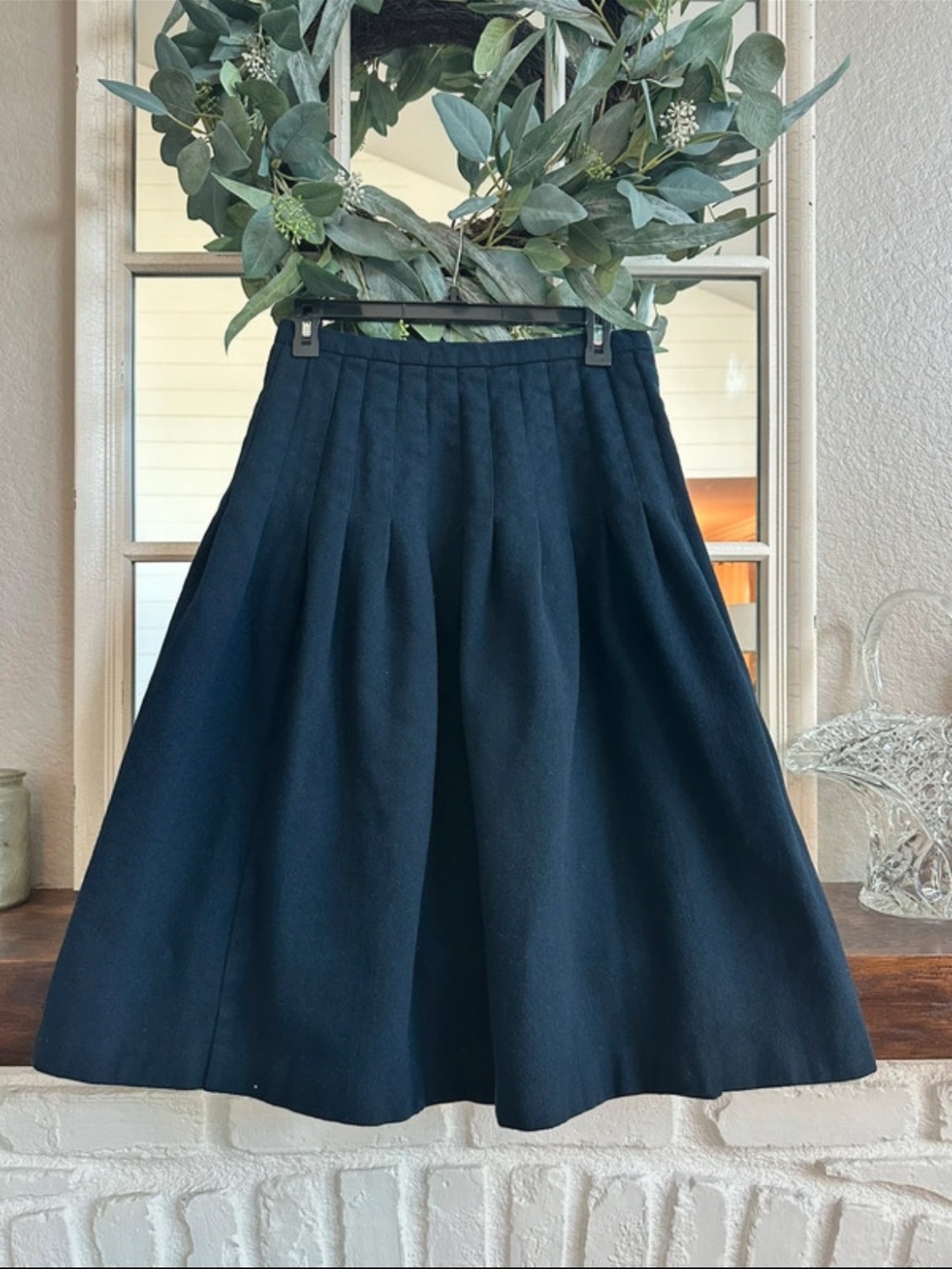 Evan Picone Dark Navy Pleated A-Line Skirt